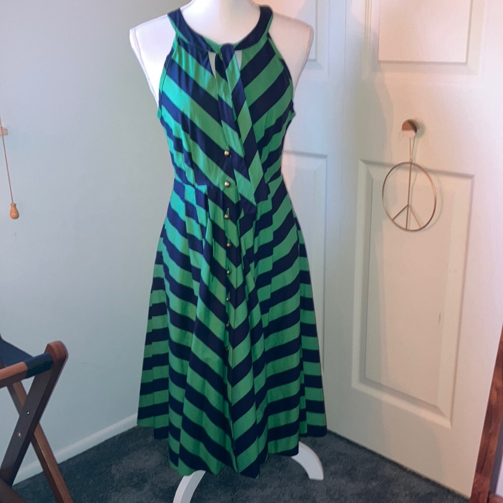 Girl from Savoy Green and Navy Striped Dress Size 2